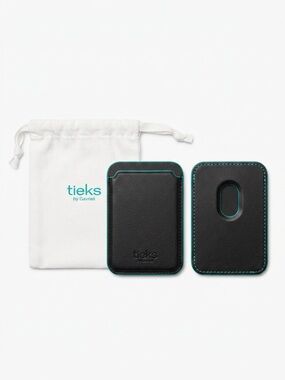 Tieks LE Black Leather Card Sleeve with Teal Trim for IPhone Android
